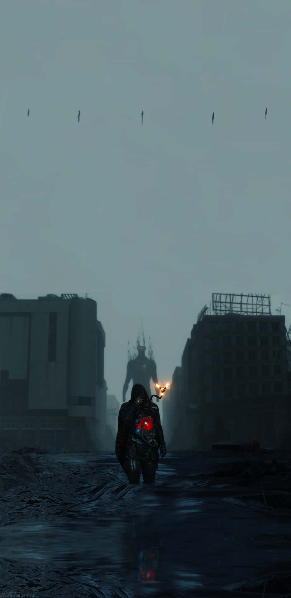 A Motorcycle Is Riding Through A City With Buildings Background