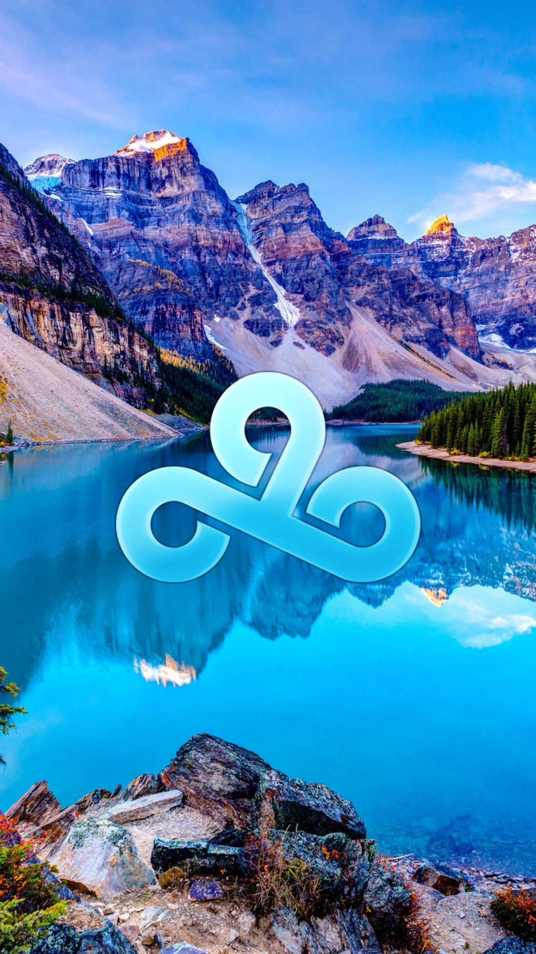 A Mountain Lake With The Cloud Logo In The Background Background