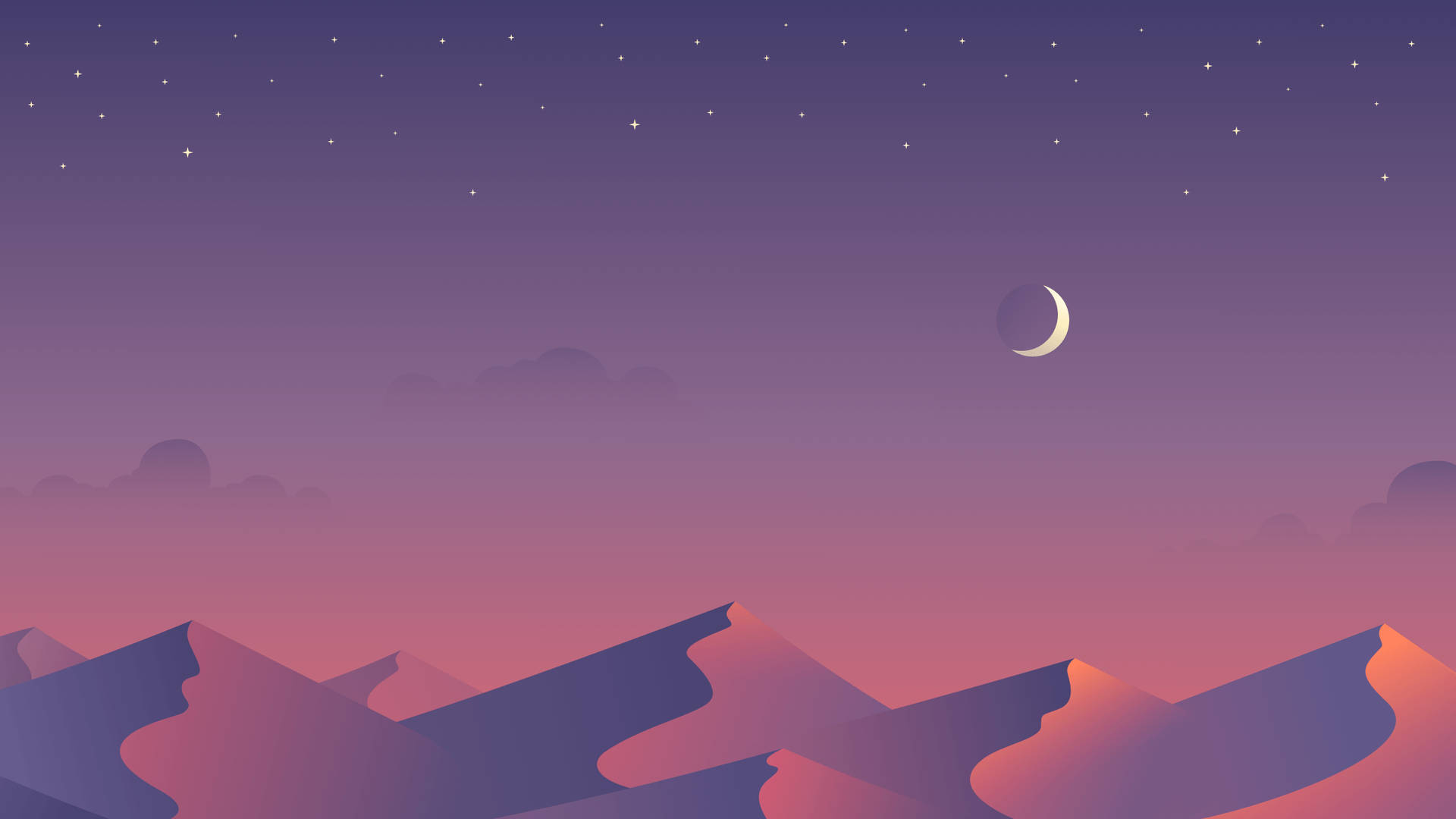 A Mountain Landscape With A Crescent And Stars Background