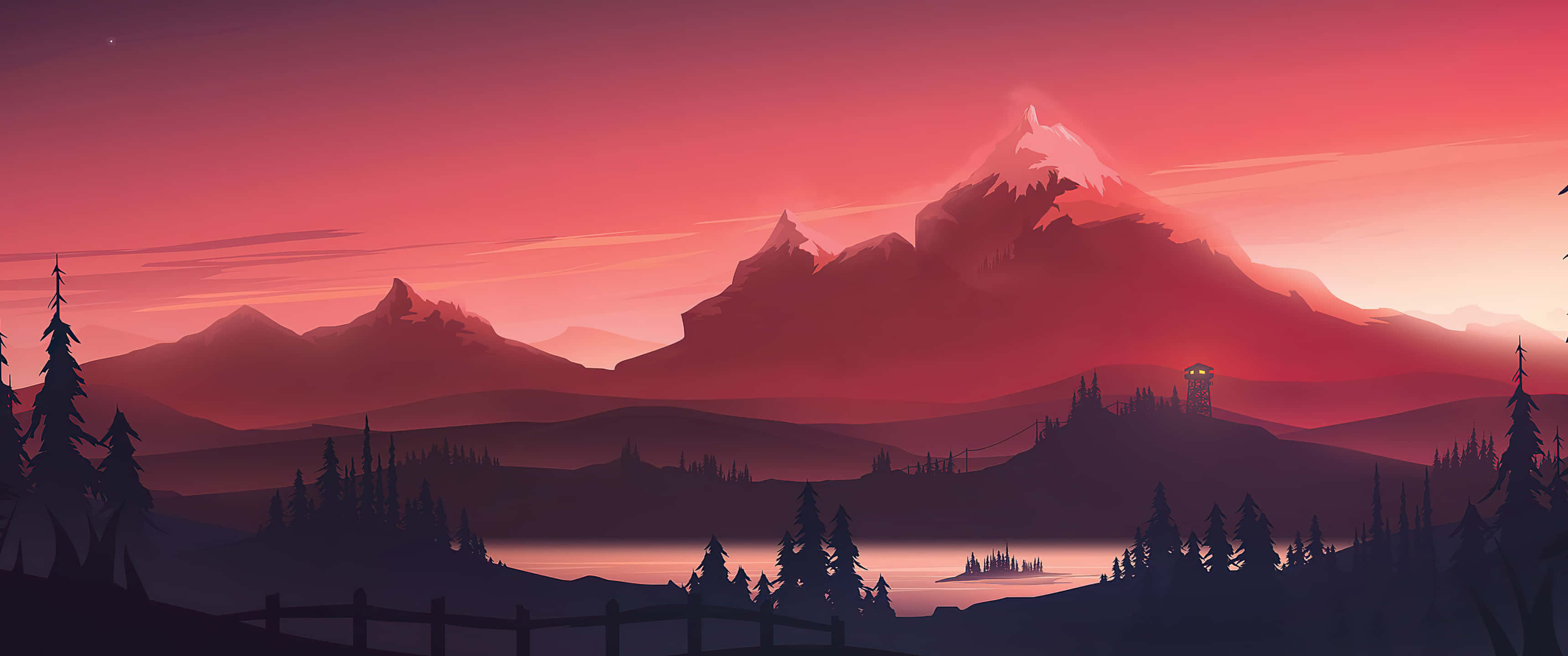 A Mountain Landscape With A Lighthouse And A Lake Background