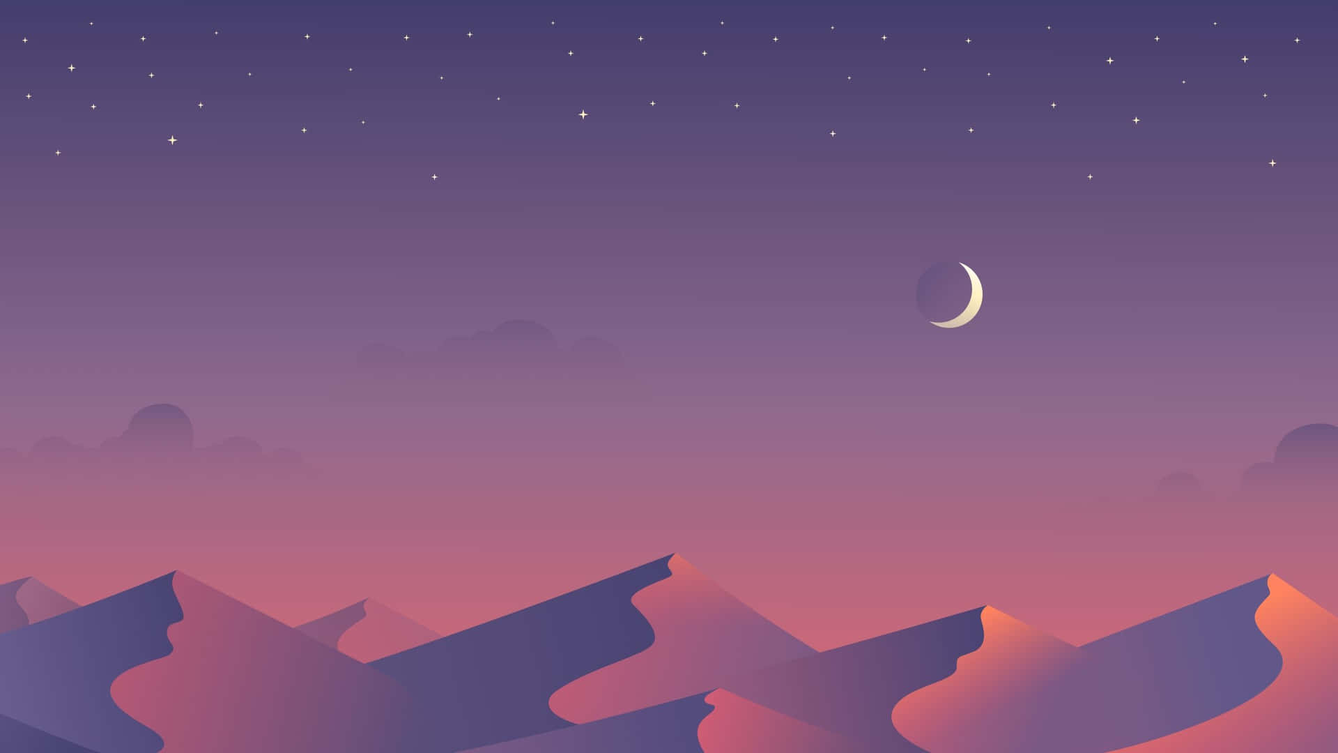 A Mountain Landscape With A Moon And Stars Background