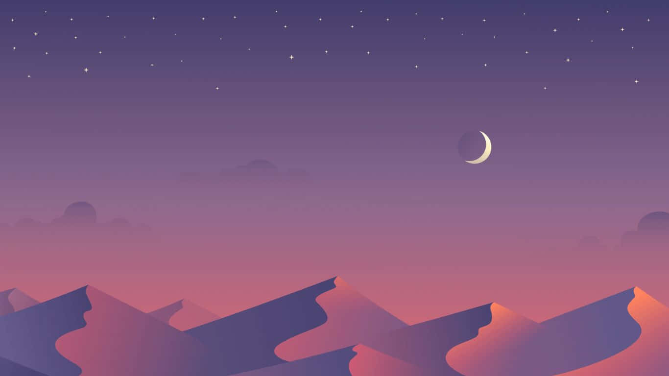 A Mountain Landscape With A Moon And Stars