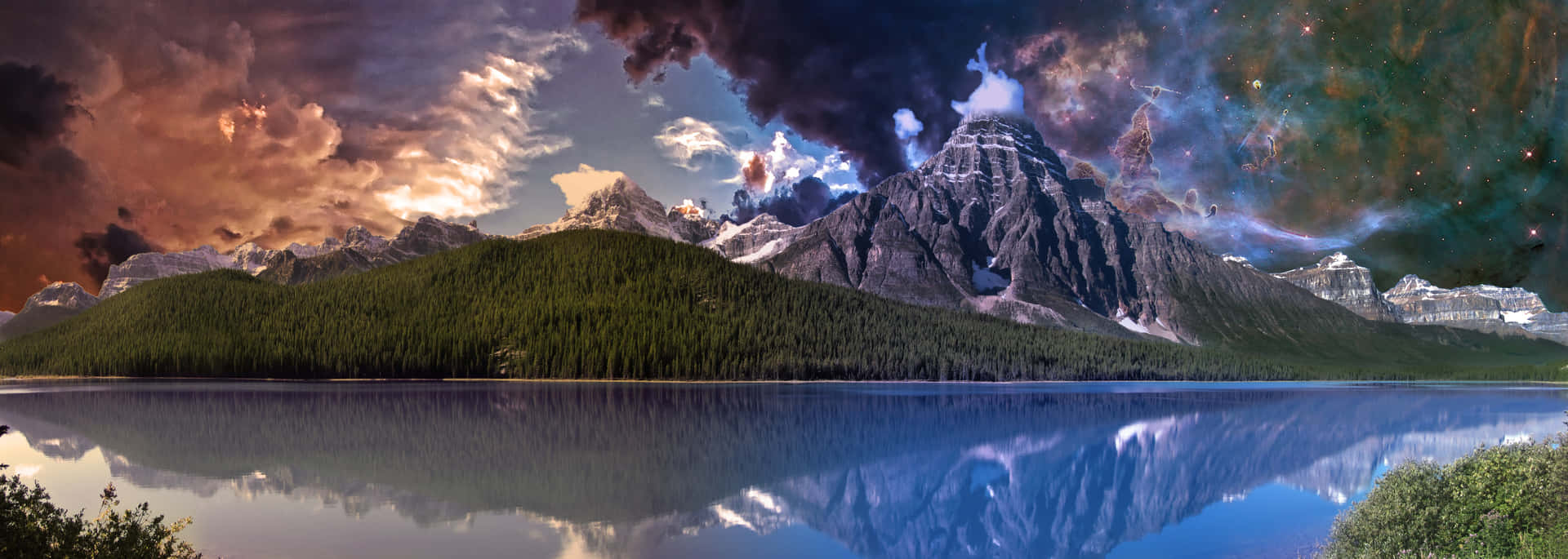 A Mountain Landscape With Clouds And Mountains Background
