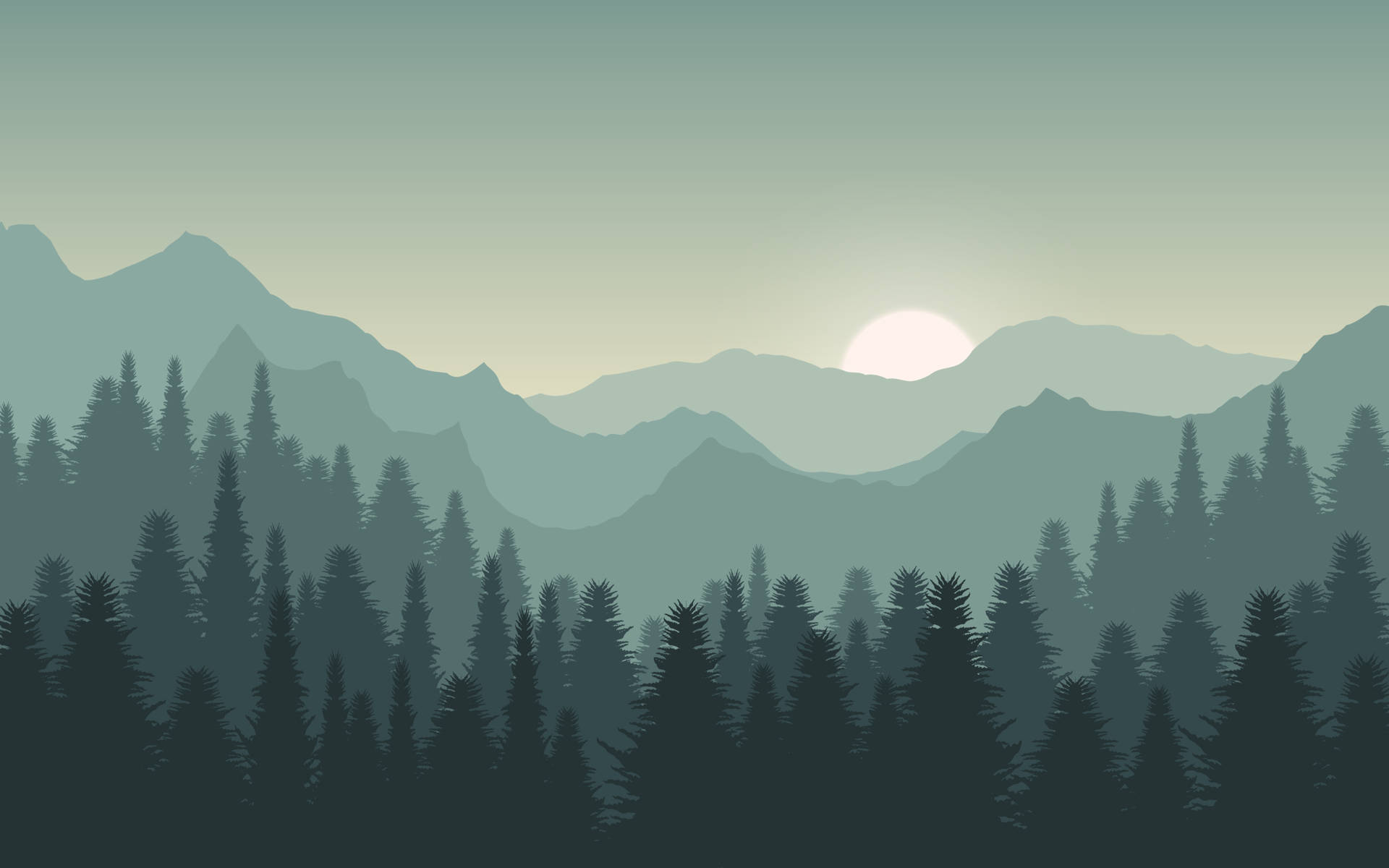 A Mountain Landscape With Trees And Sun Background