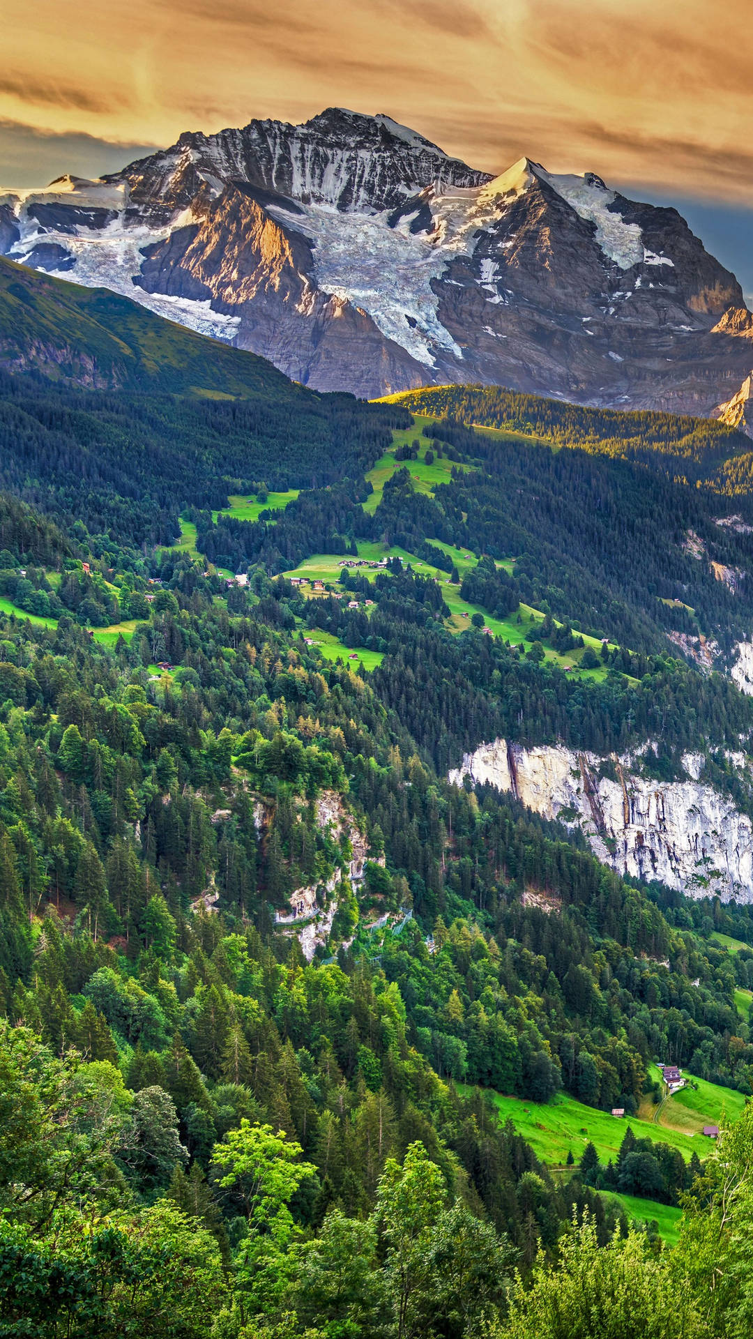 A Mountain Range With A Green Forest Background