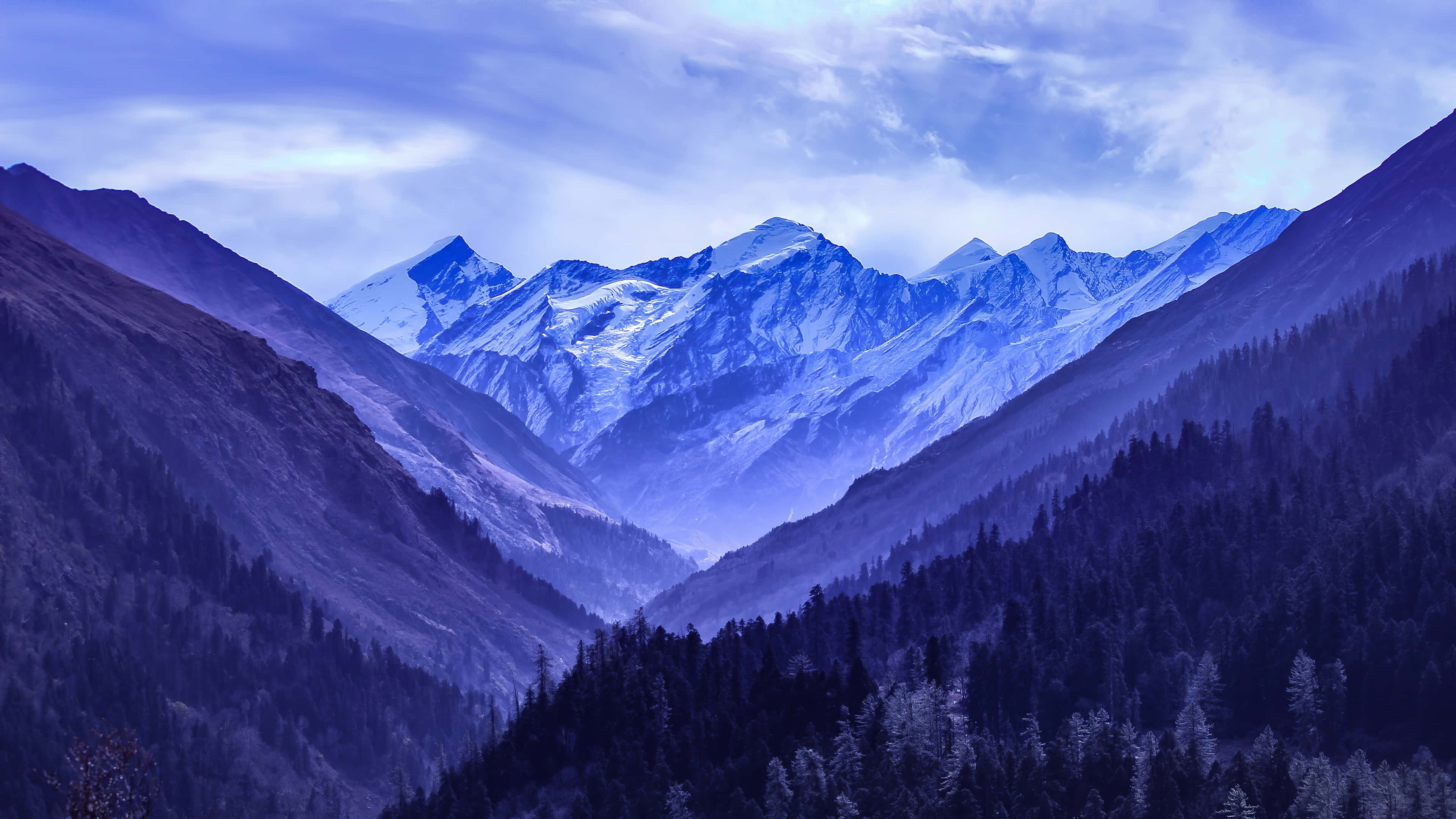 A Mountain Range With Trees And Blue Sky