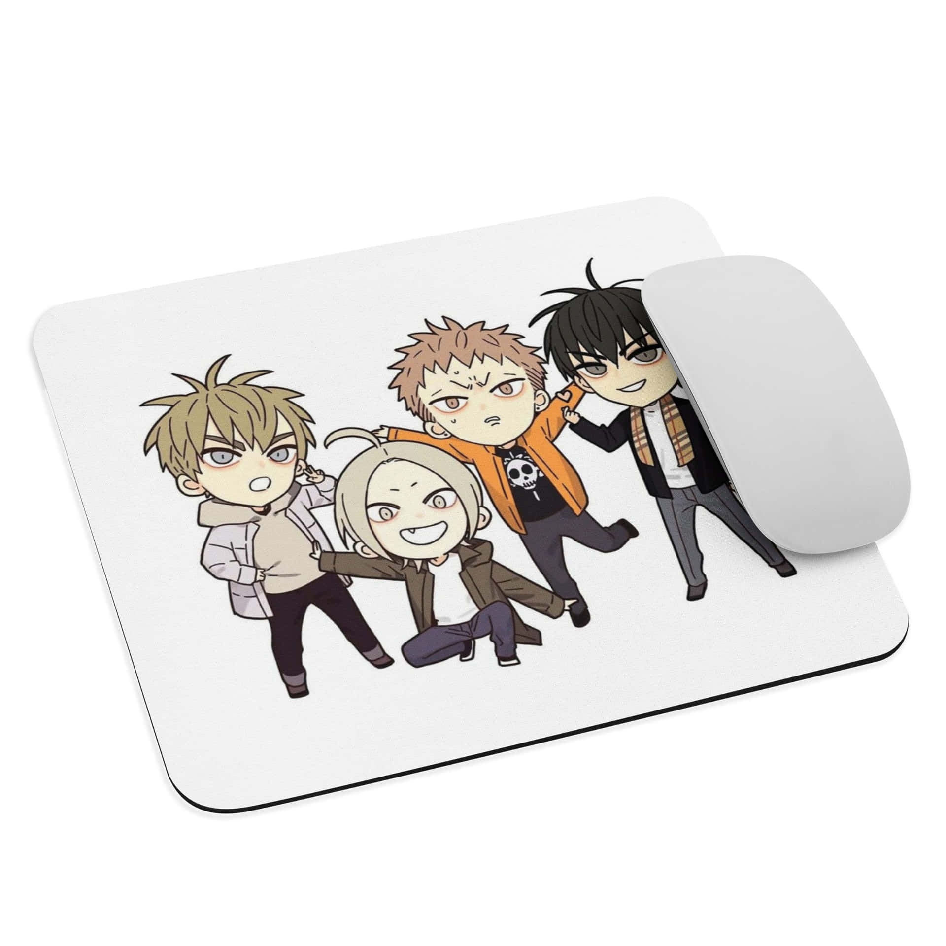 A Mouse Pad With Anime Characters On It Background