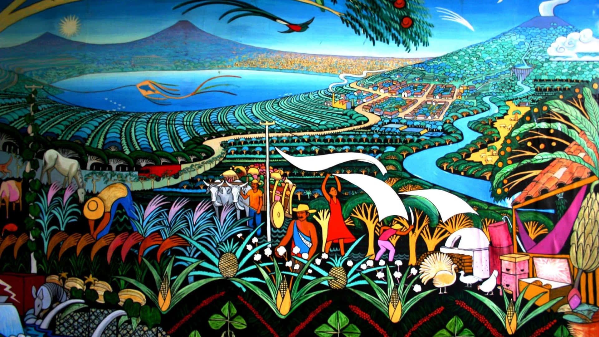A Mural Of A Tropical Scene