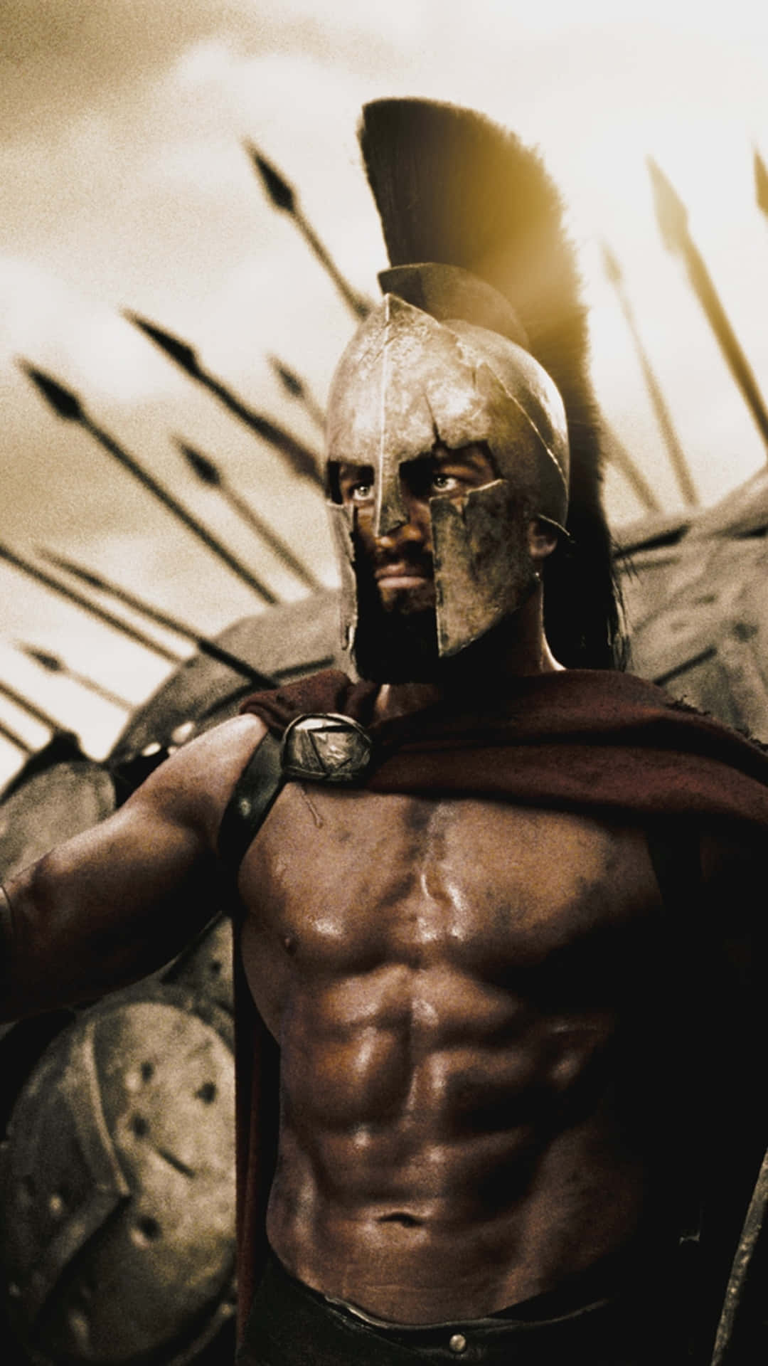 A Muscled Warrior From The 300 Movie Background