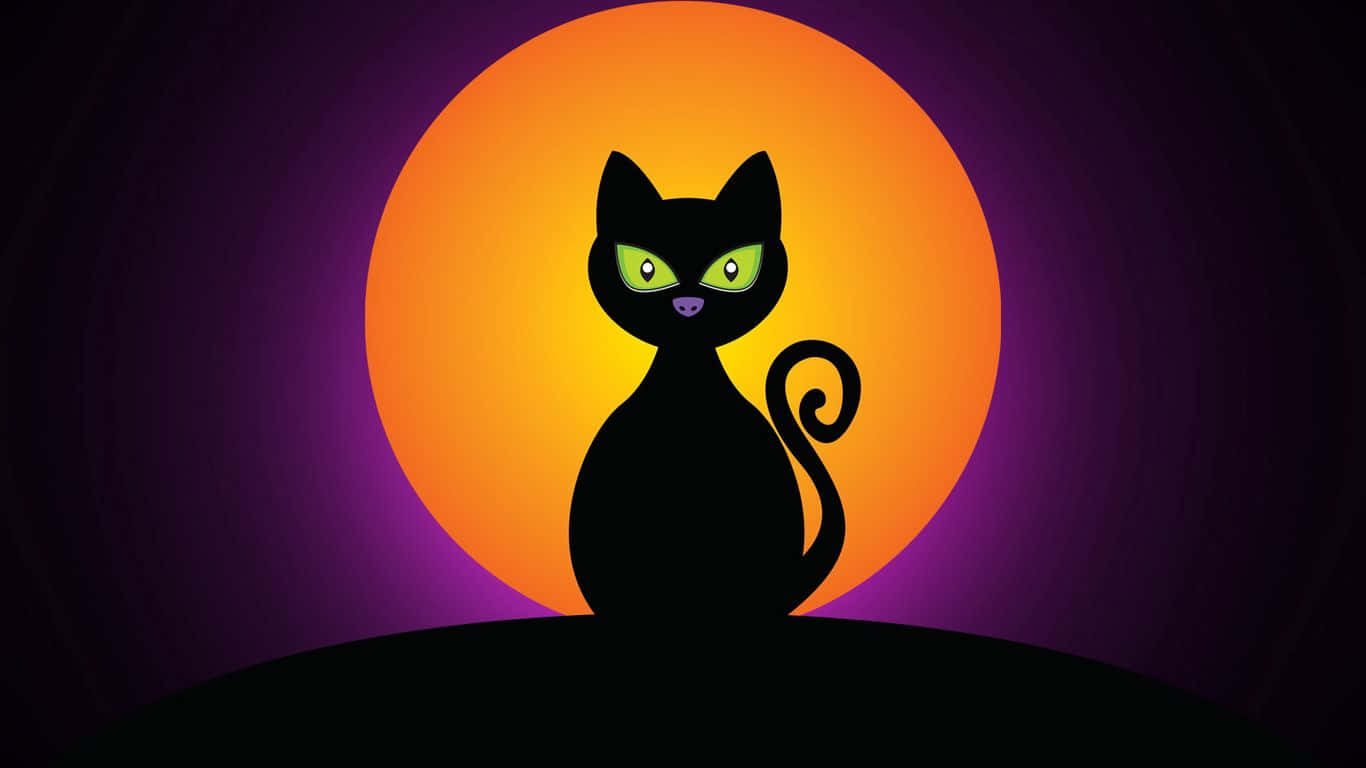 A Mysterious Halloween Cat Wearing A Witch's Hat Background