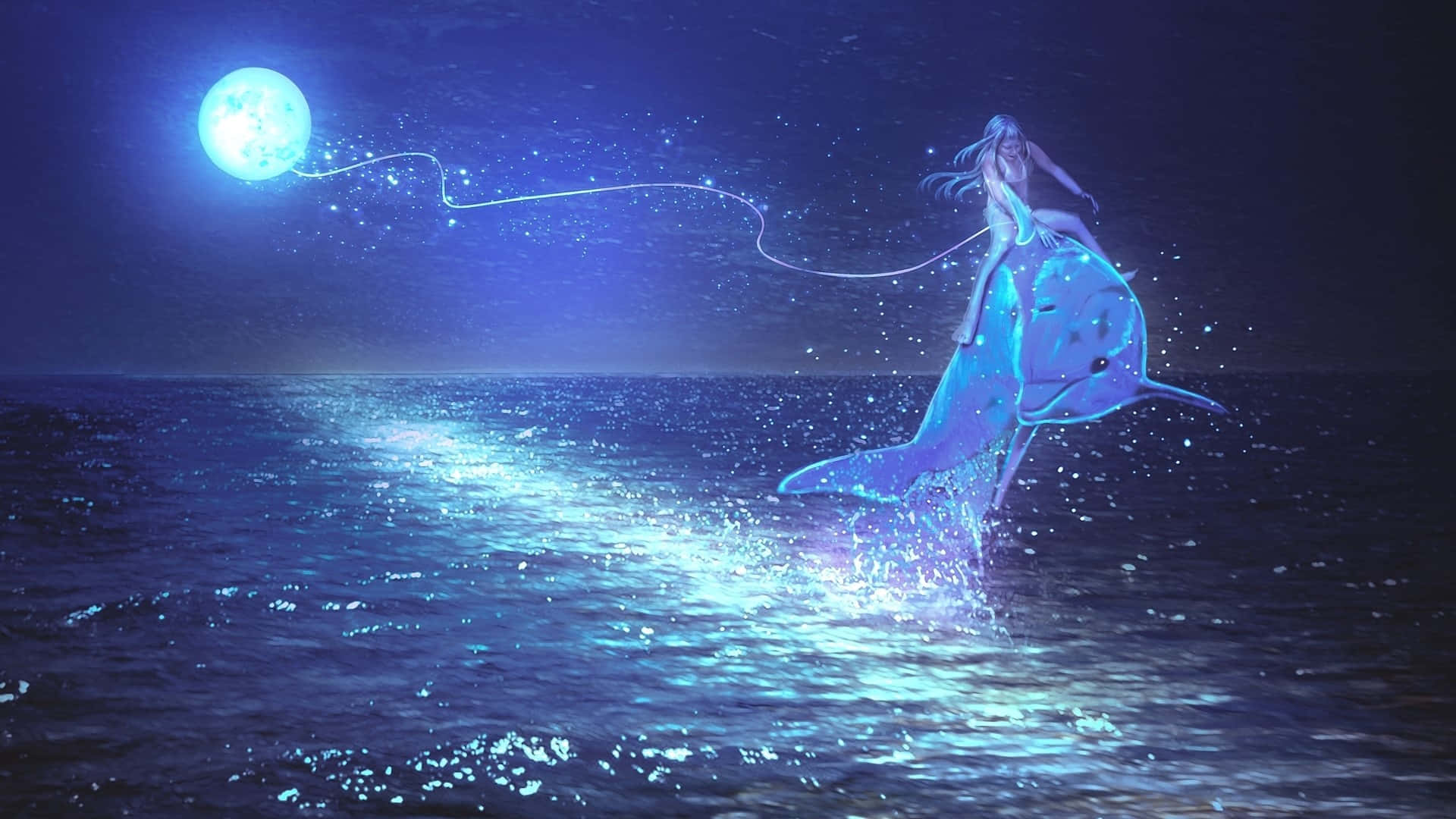 A Mysterious Magic Moon Glowing In A Star-filled Night Sky Background