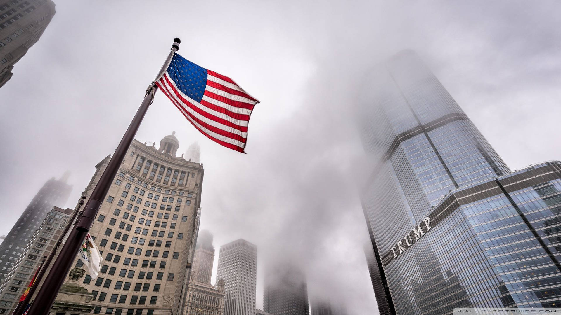 A Mysterious Mist Cloaking Trump Tower In Chicago Background