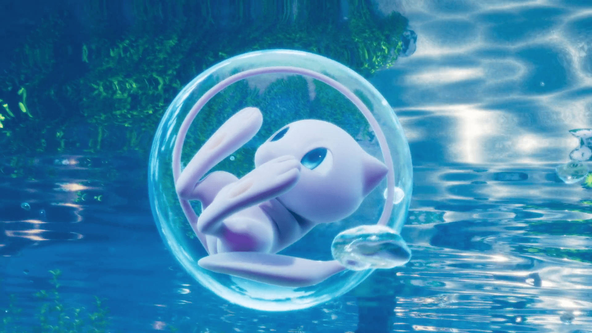 A Mystic Mew Being Trapped In A Water Bubble Background