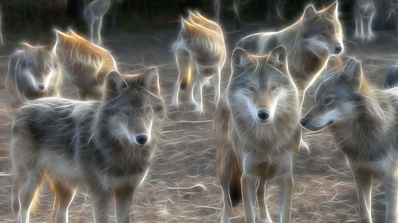 A Mystical Anime Wolf Surrounding By Colorful Art Background