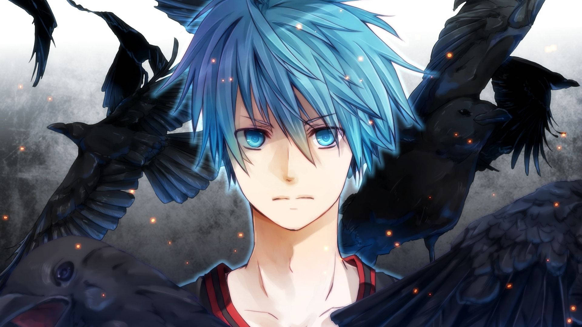 A Mystical Blue-eyed Anime Boy Stares With A Haunting Gaze. Background