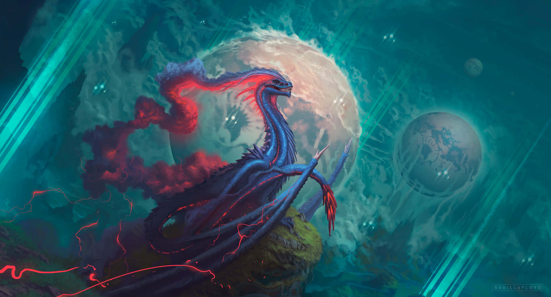 A Mystical Dragon Looms Over The Horizon Background