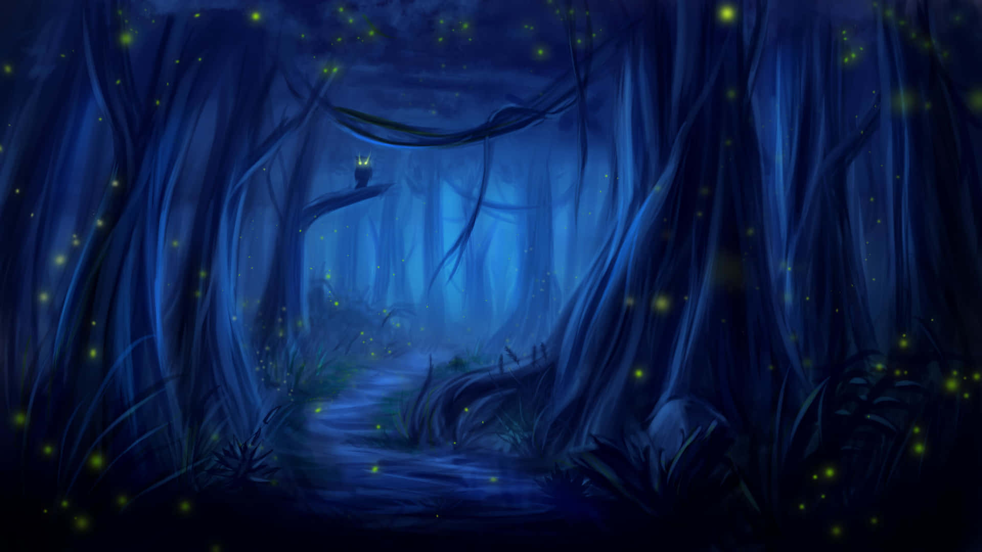 A Mystical Night In The Forest Background
