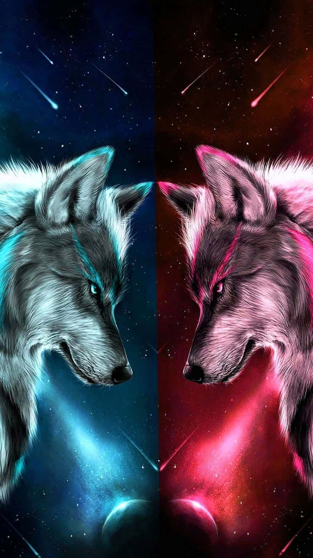 A Mystical Portrait Of A Fire Wolf Background