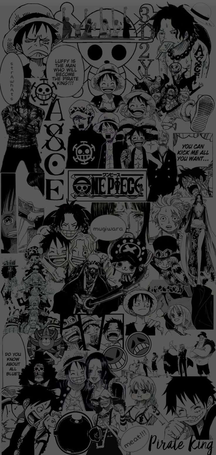 A Mystical Scene Of One Piece In Black And White Background