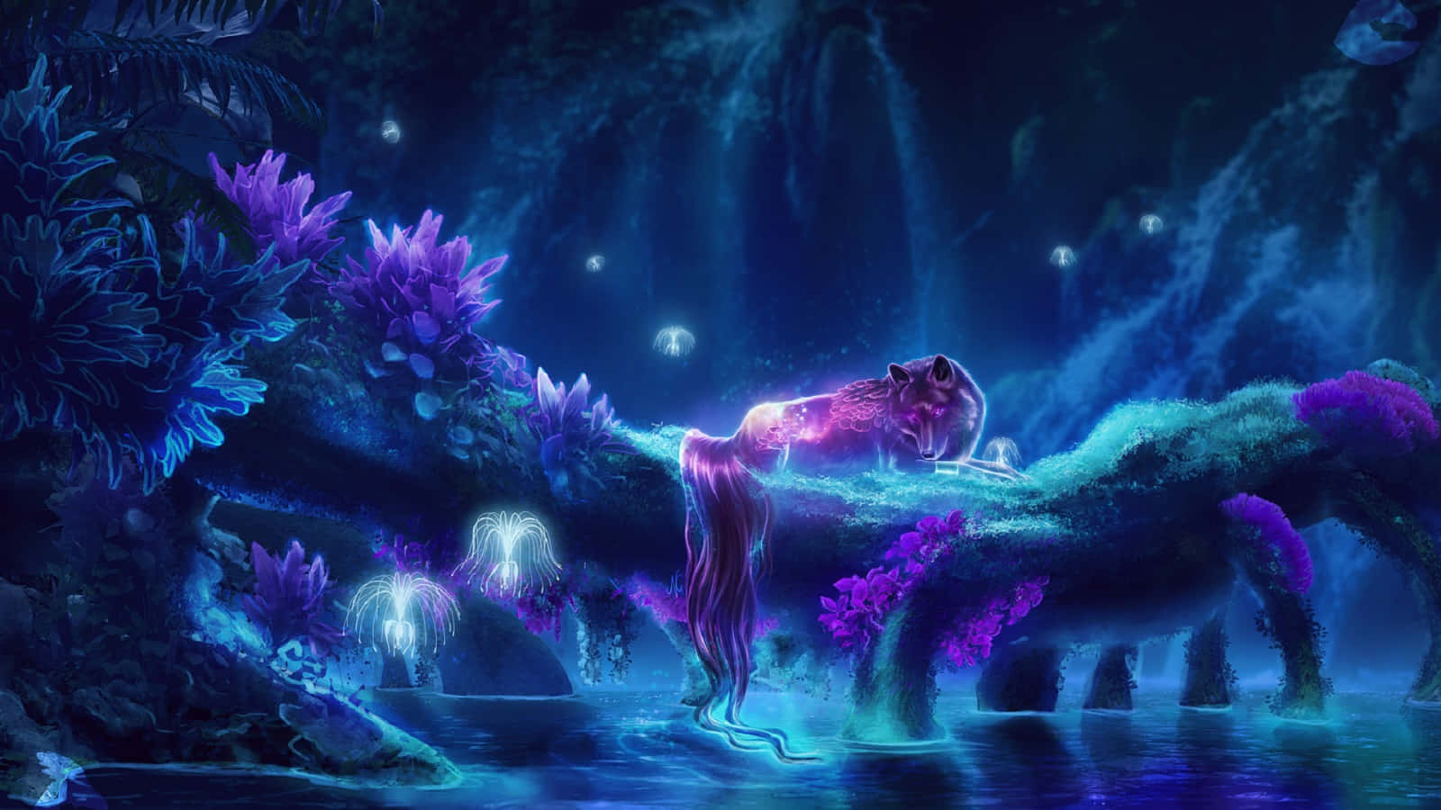A Mystical Unicorn In Enchanted Forest Background