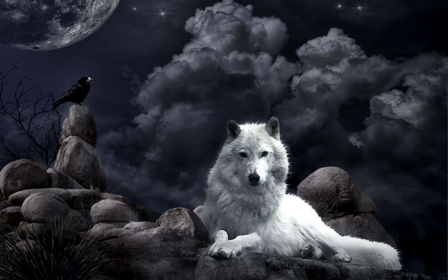 A Mystical Wolf Howling In The Moonlight Background