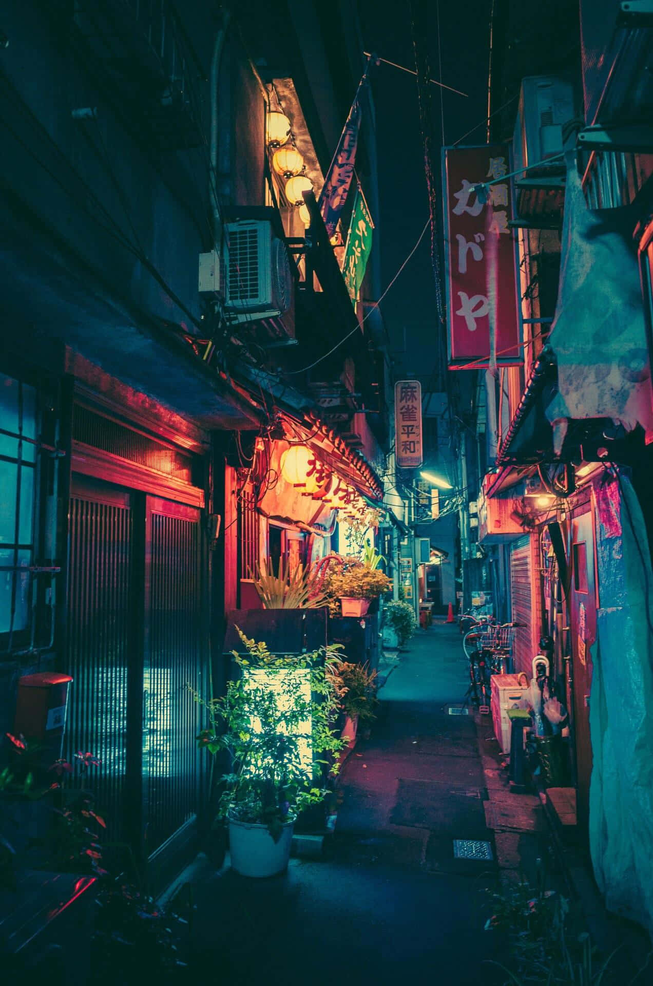 A Narrow Alleyway With A Lot Of Lights Background