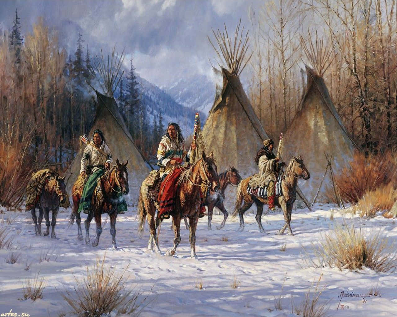 A Native American Indian Appreciating Nature Background