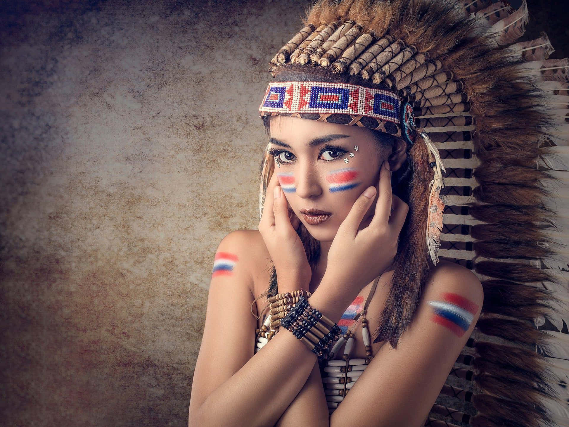 A Native American Indian In Traditional Regalia Background