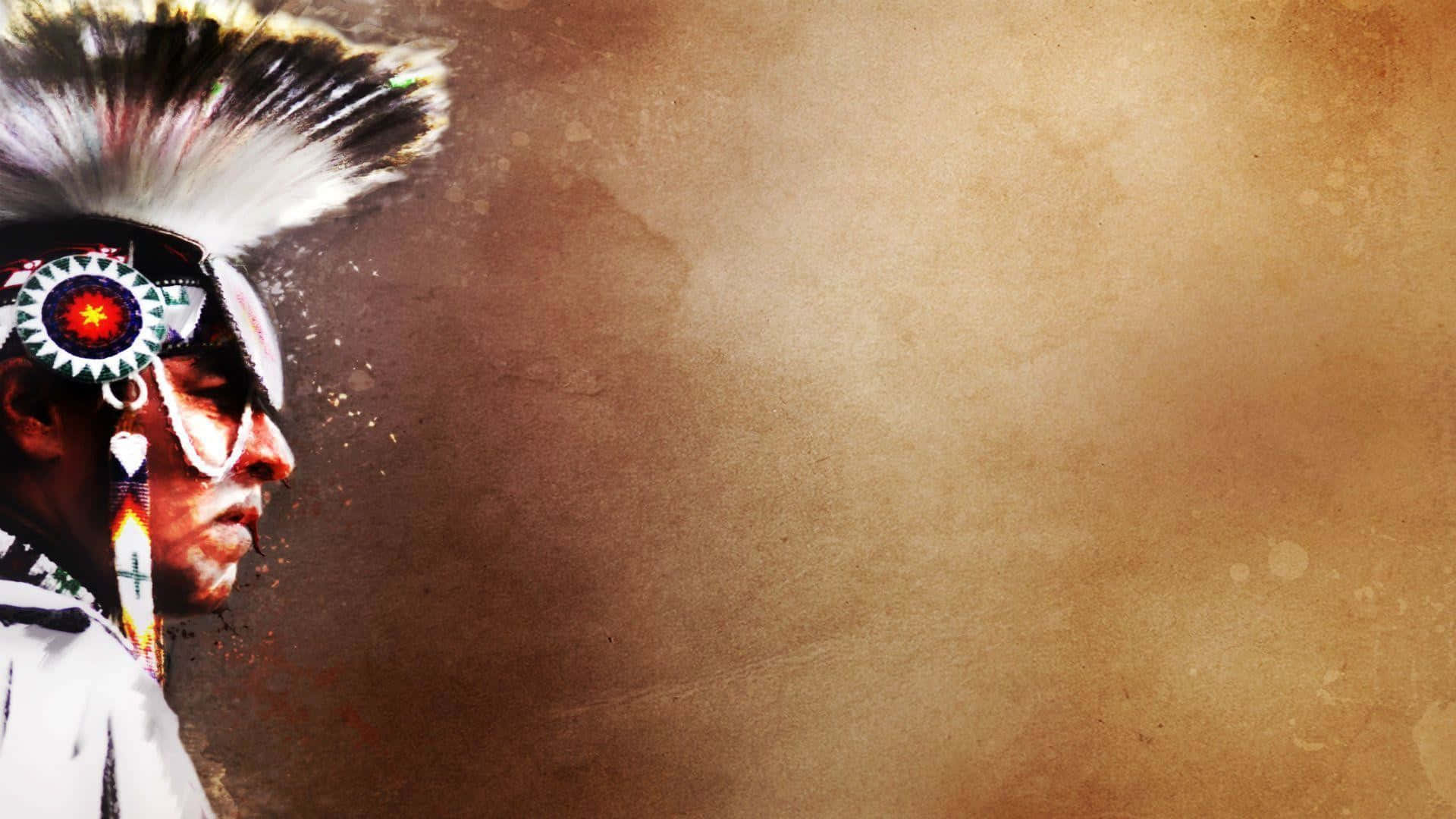 A Native American Man In A Feathered Headdress Background