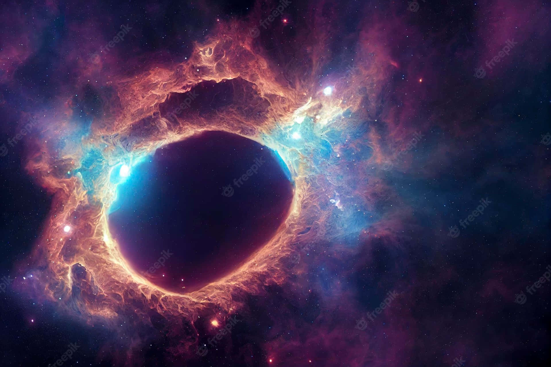 A Nebula In Space With Stars And A Hole Background