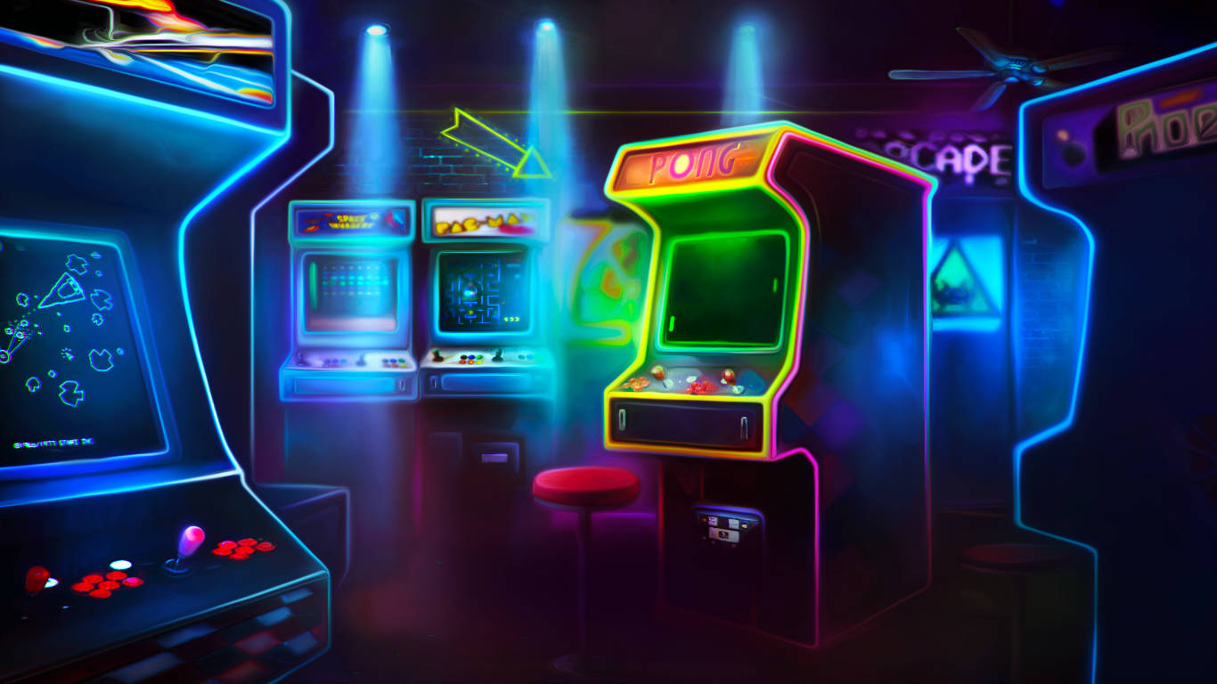 A Neon Arcade Room With Neon Lights