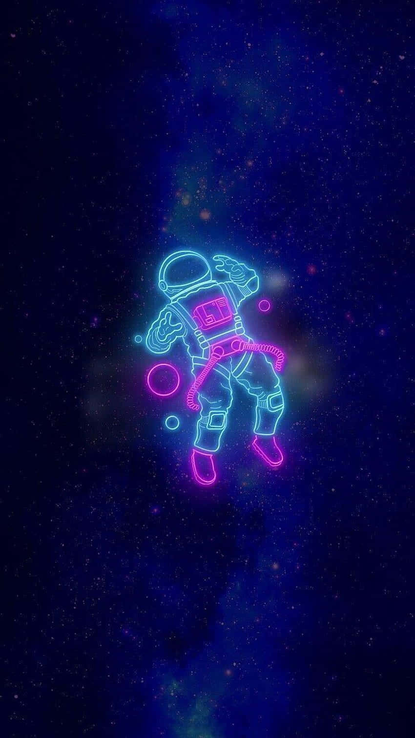 A Neon Astronaut In Space Background