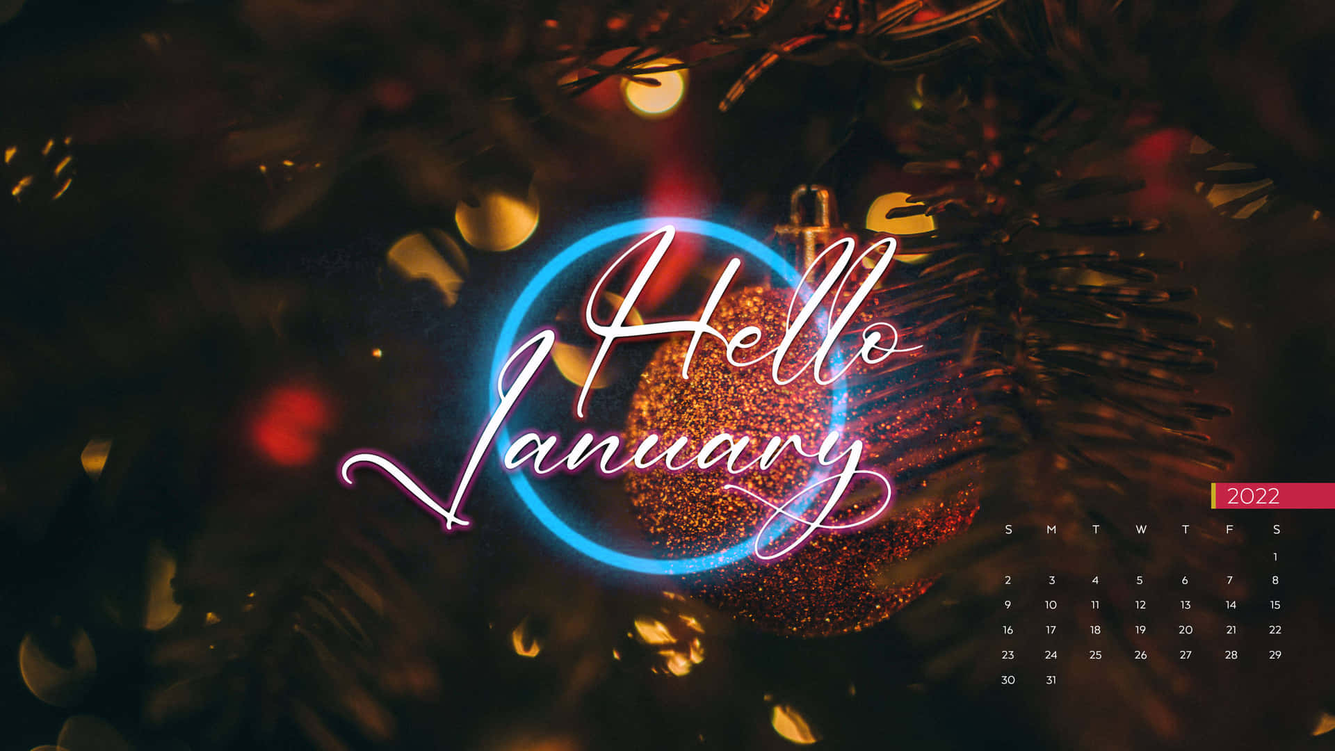 A Neon Christmas Tree With The Word Hello January Background