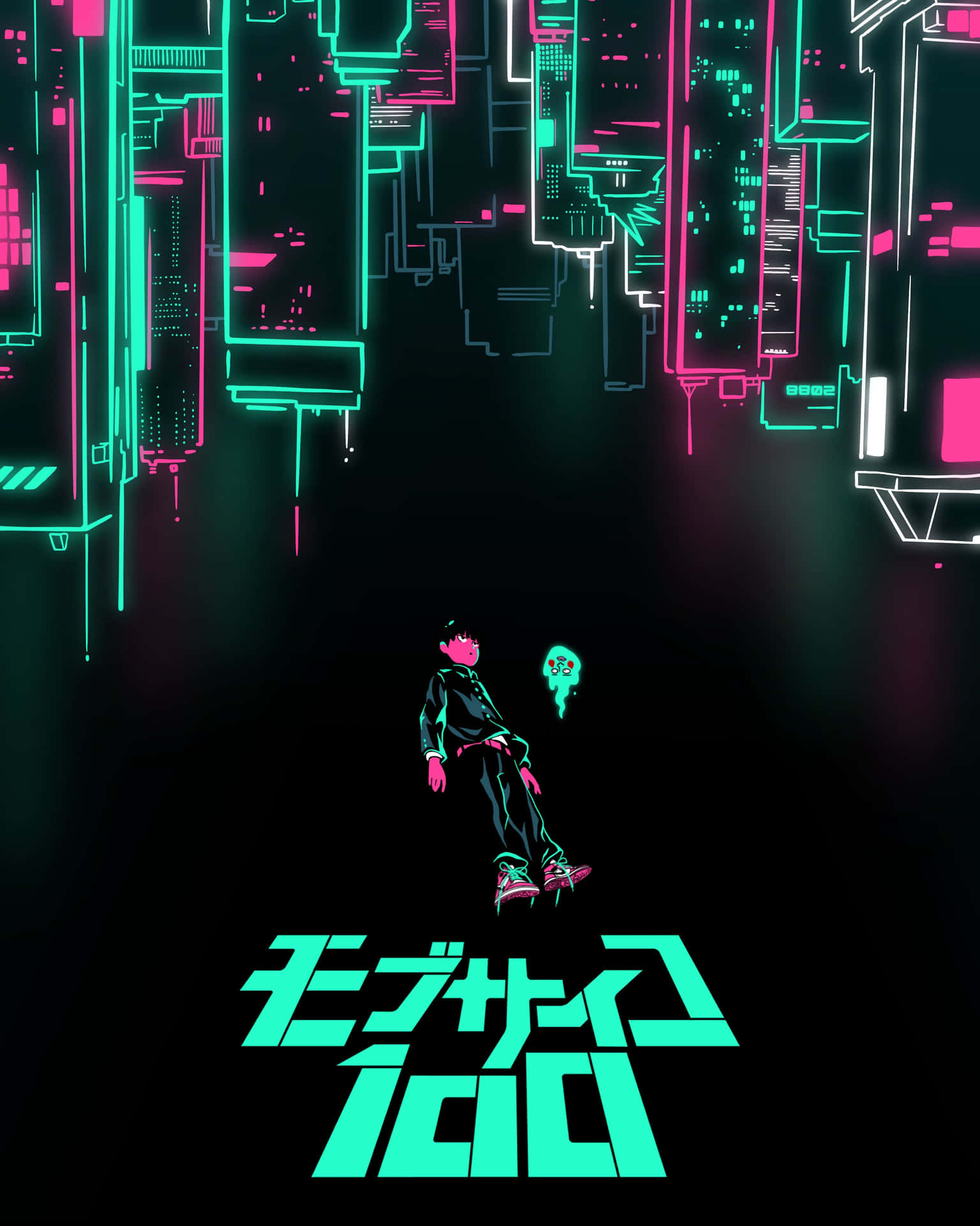 A Neon City With A Skateboarder On Top Background