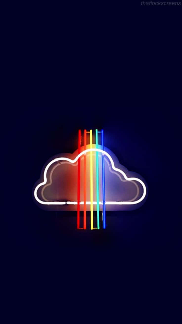 A Neon Cloud With Rainbow Colored Lights Background