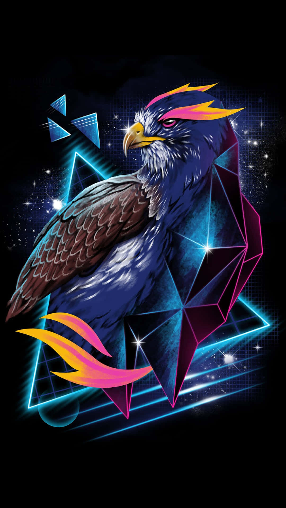 A Neon Eagle With A Geometric Background Background