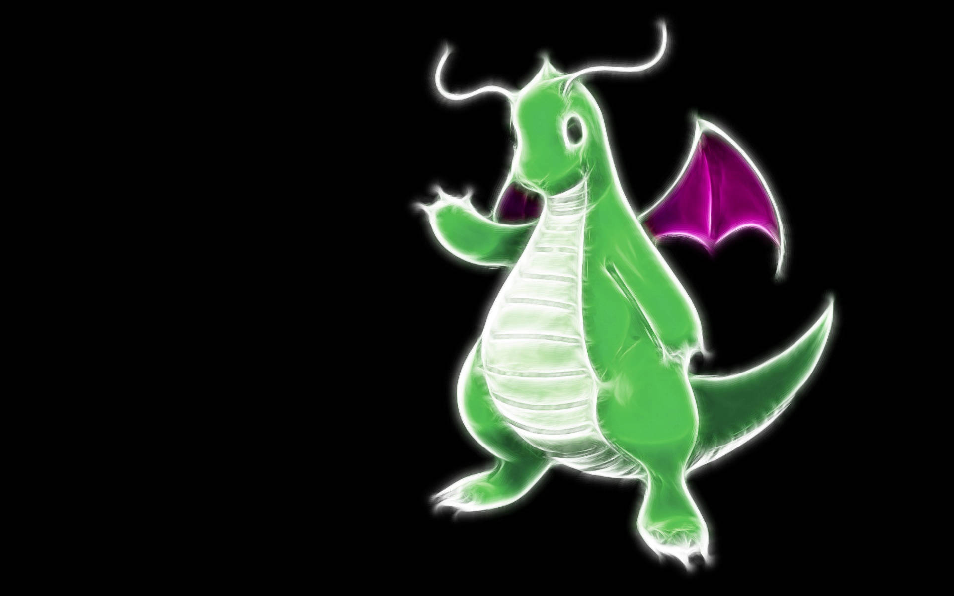 A Neon Green Dragonite, Silhouetted Against A Night Sky Background