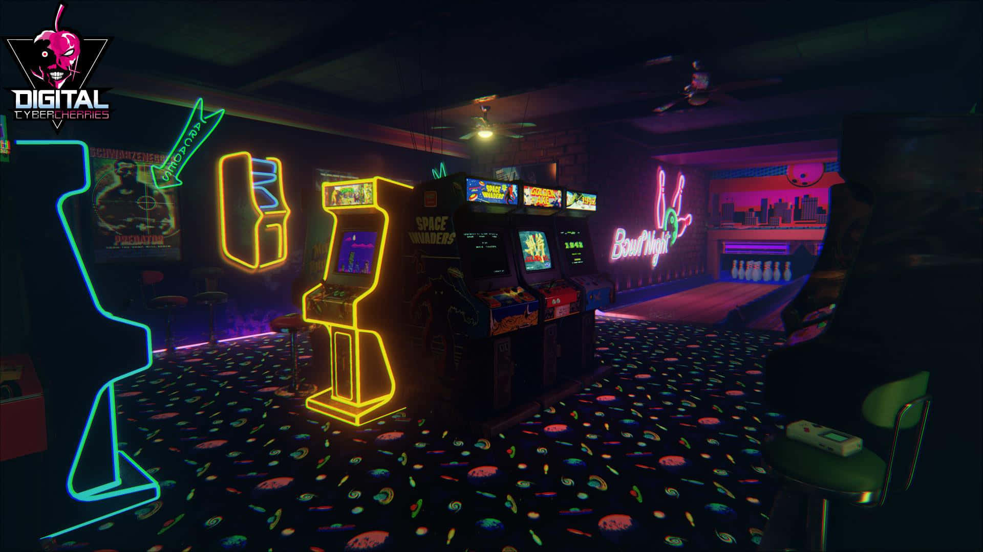 A Neon Neon Room With A Neon Sign Background