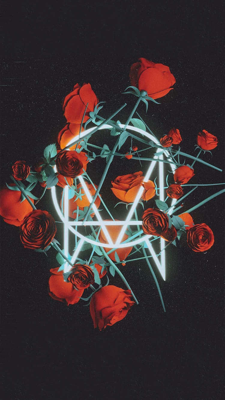 A Neon Rose With A Black Background Background