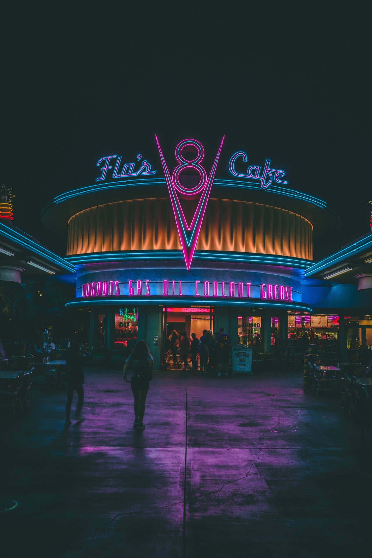 A Neon Sign For The Flint Cafe At Night Background