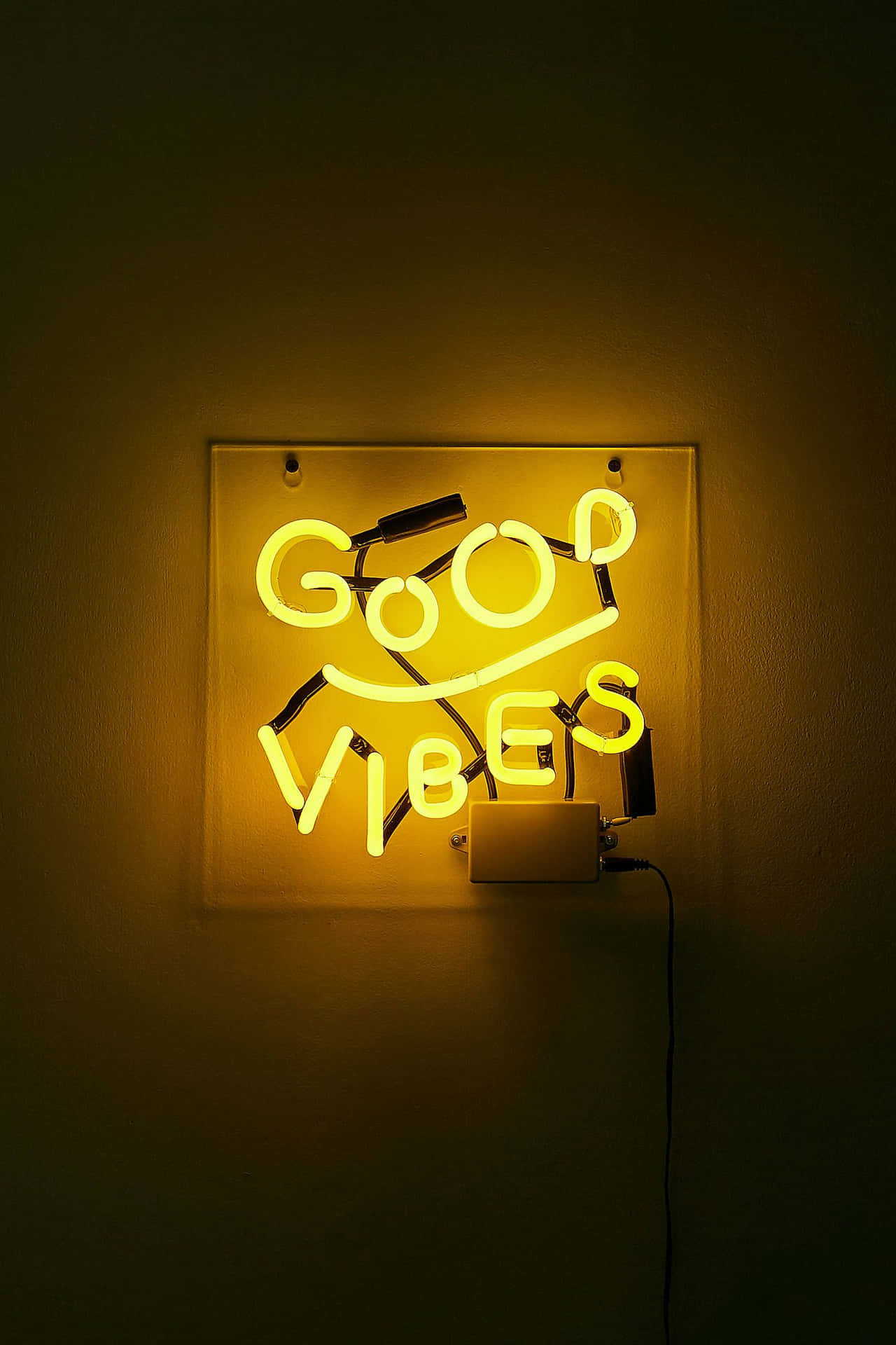 A Neon Sign That Says Good Vibes Background