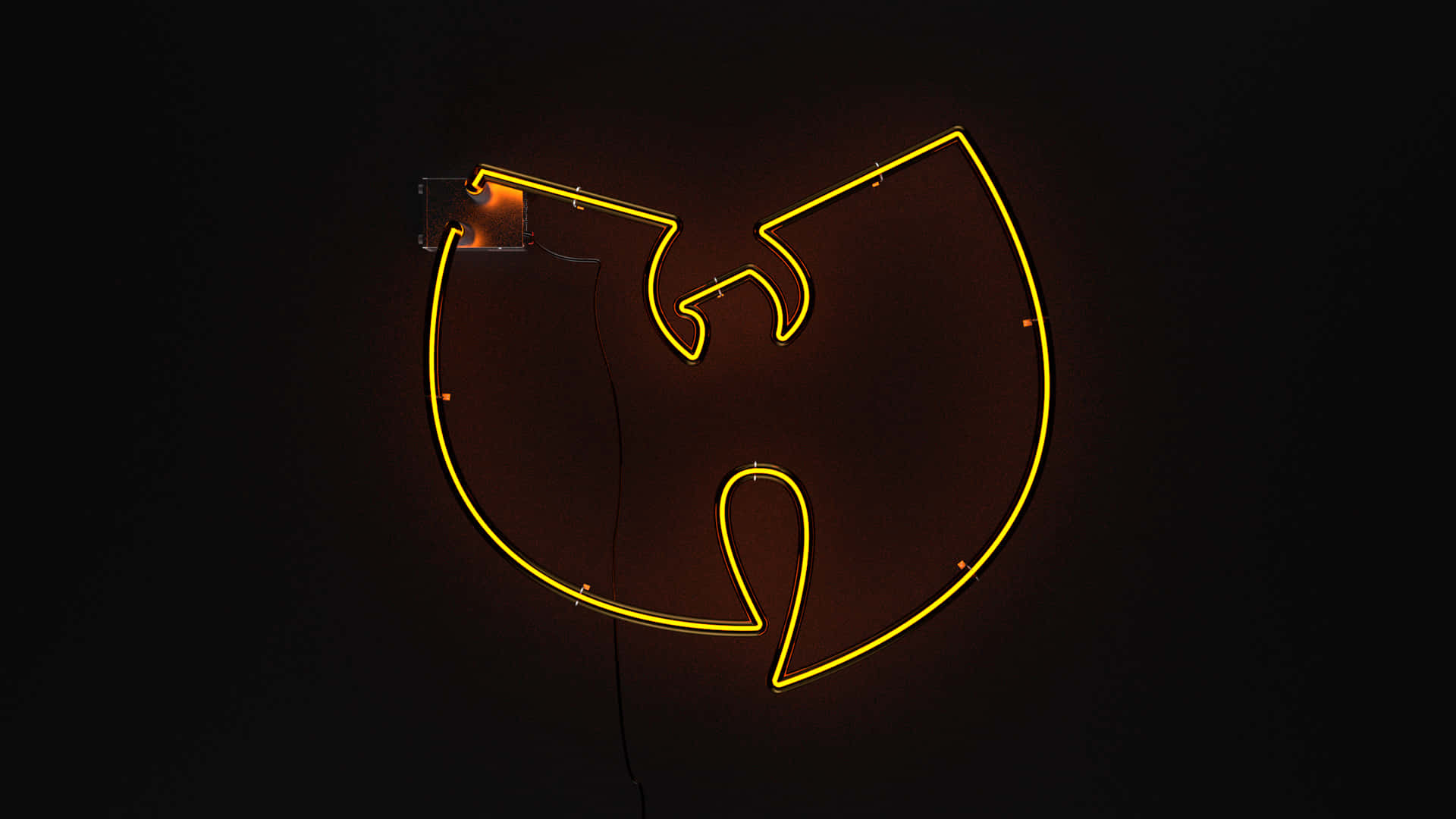 A Neon Sign With A Wu Tang Logo On It Background