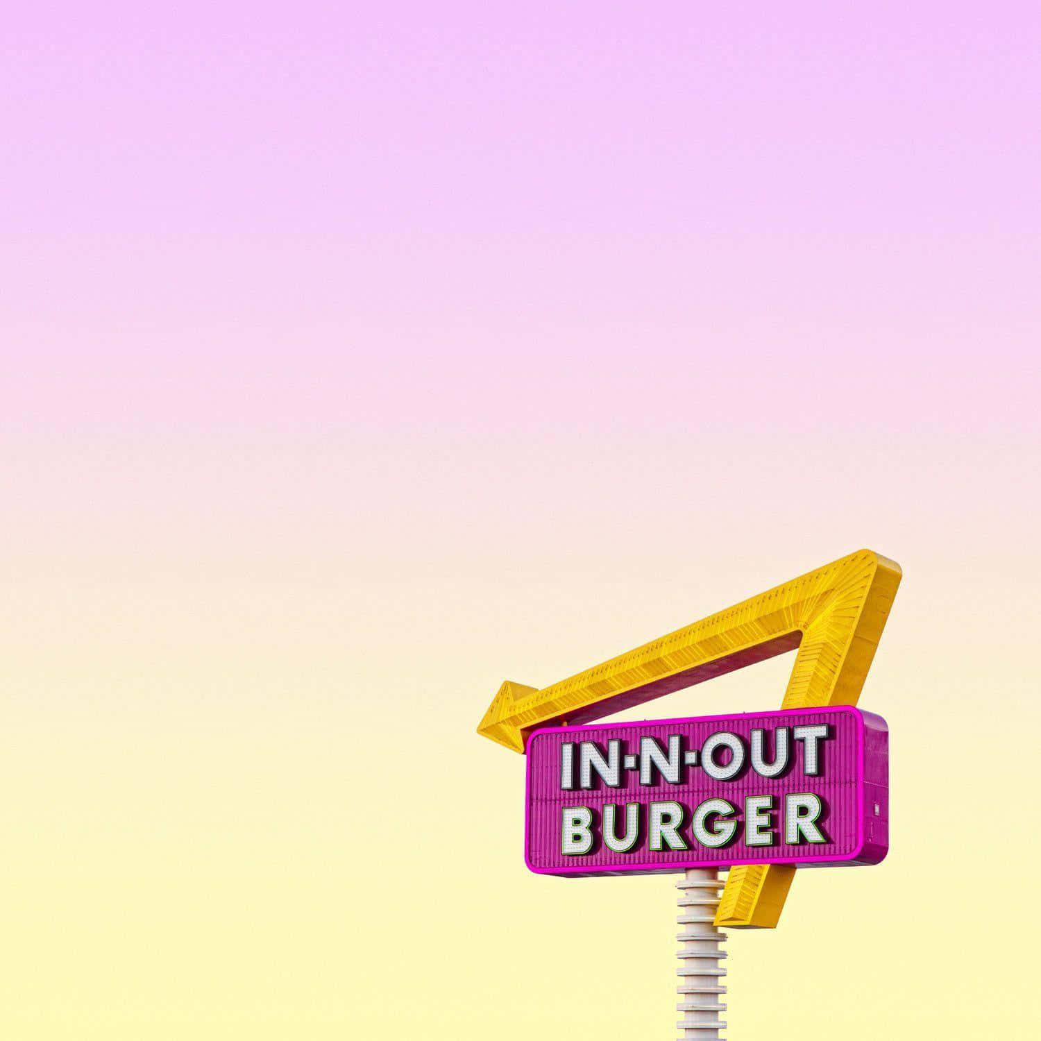 A Neon Sign With A Yellow And Pink Background Background