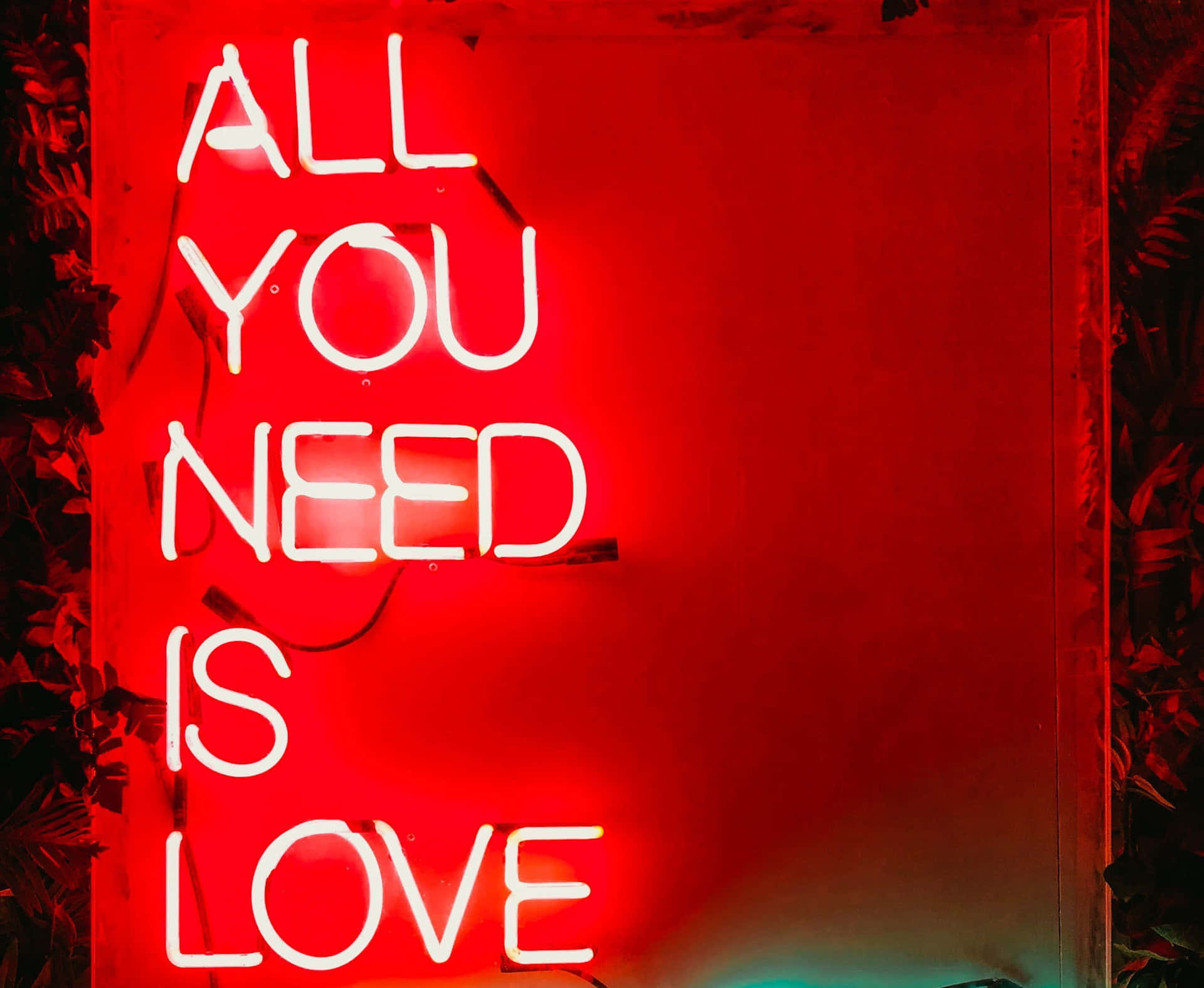 A Neon Sign With The Words All You Need Is Love Background
