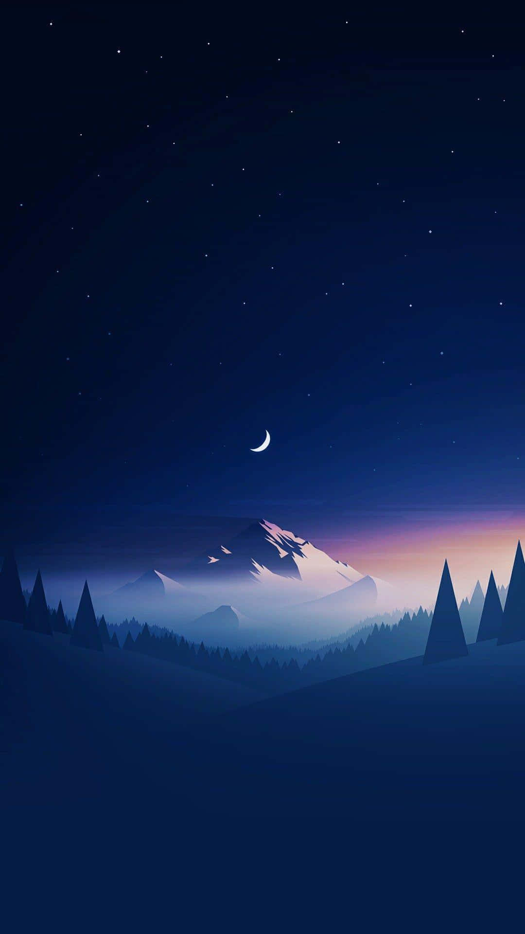 A Night Landscape With Trees And A Moon Background