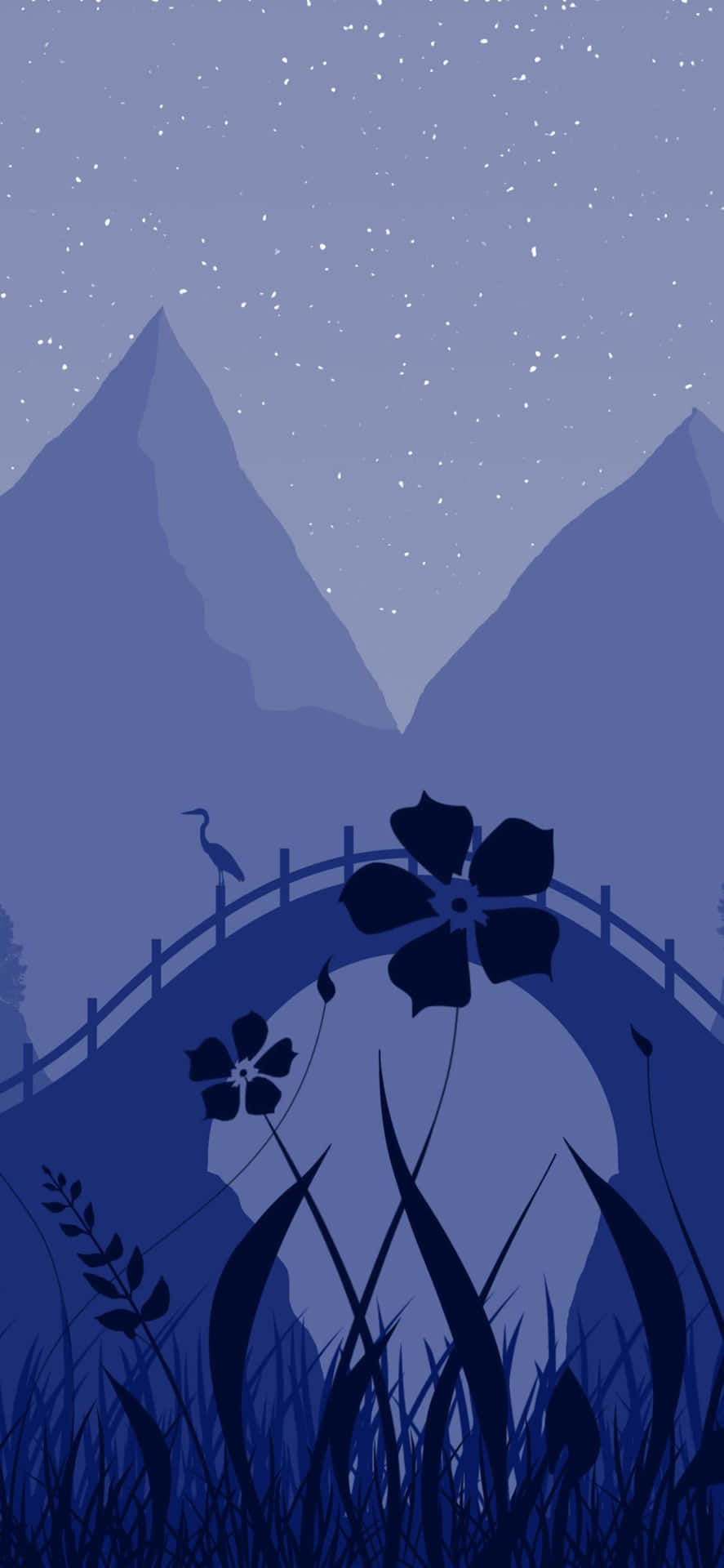 A Night Scene With A Bridge And Mountains Background