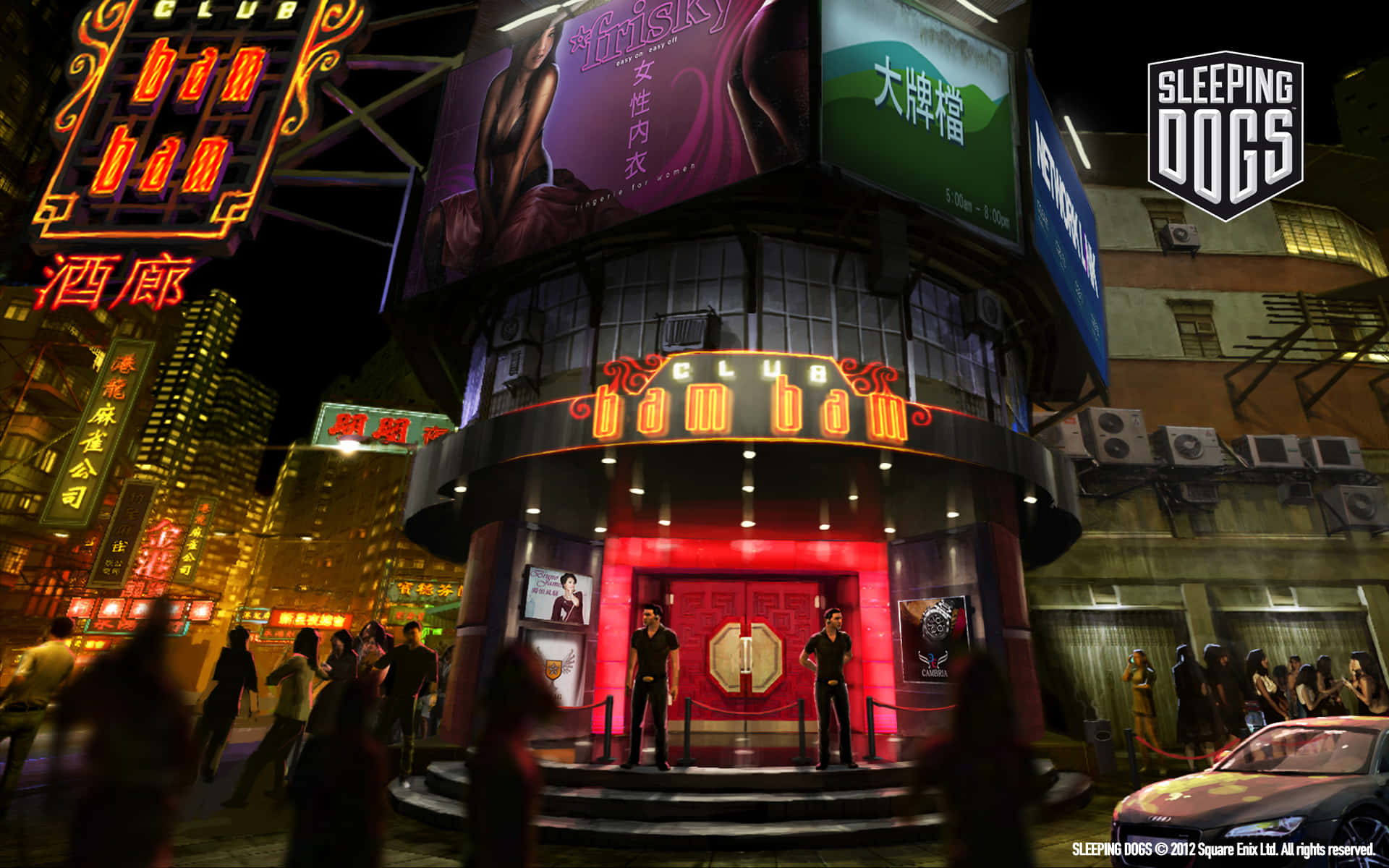 A Night Scene With People Walking Around A Building Background