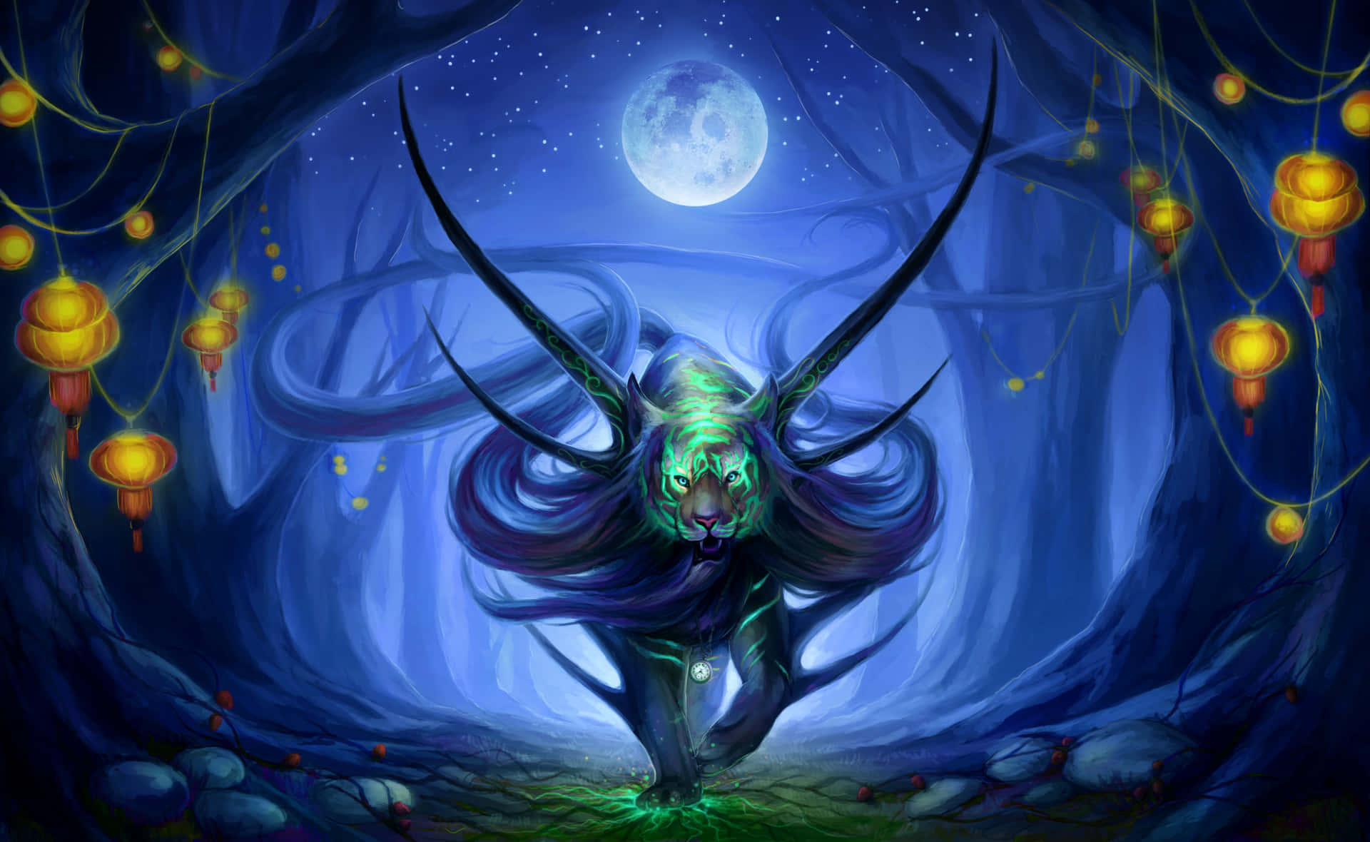 A Night Walk On A Magical Moon-lit Beach. Background