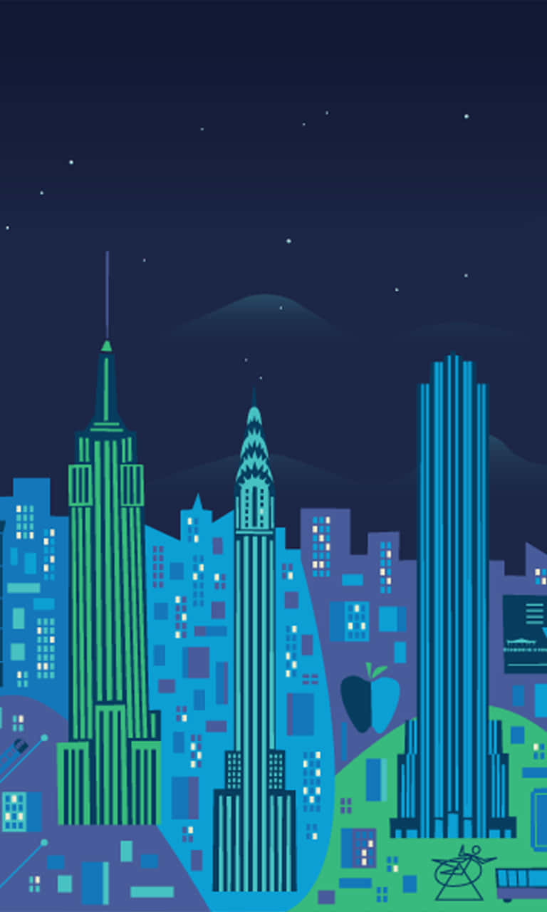 A Nighttime Illustration Of A City With Buildings Background