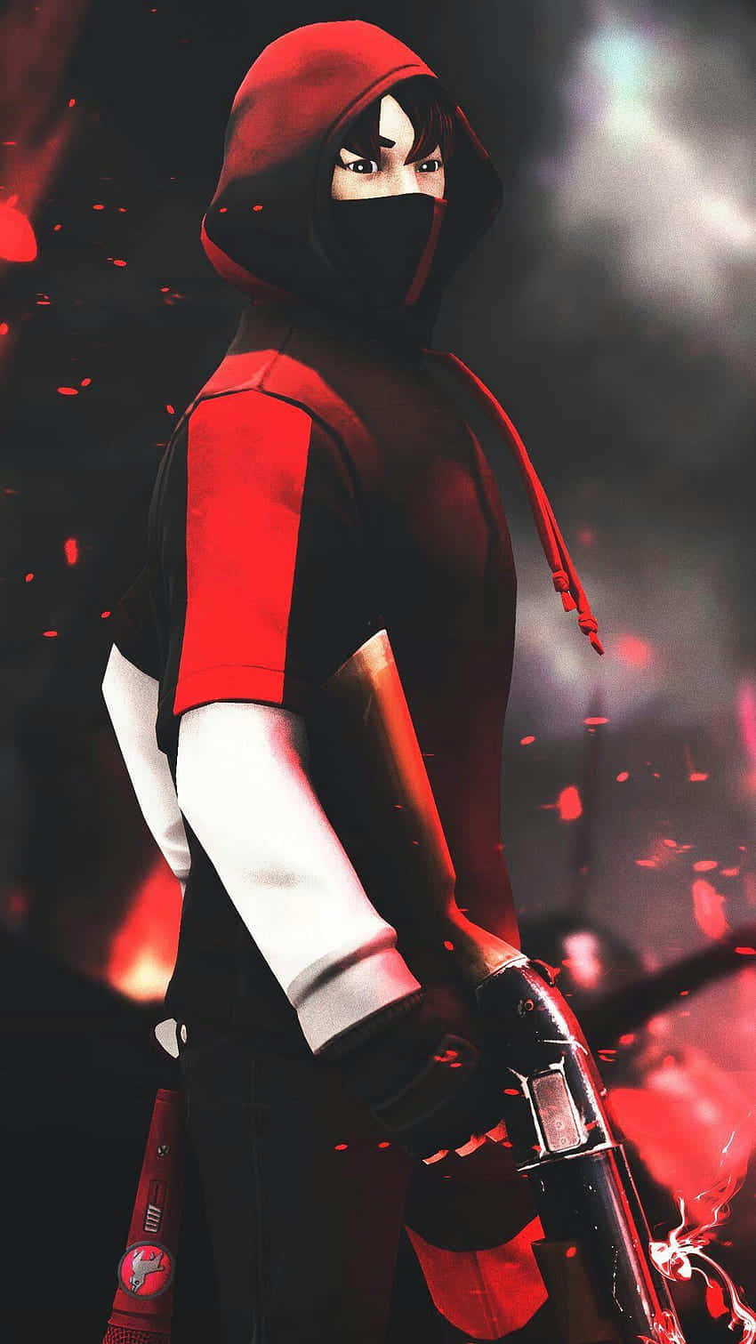 A Ninja With A Red Hood And A Gun